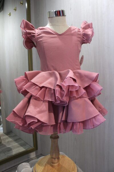 Traje de flamenca niña Triana Rosa Maquillaje