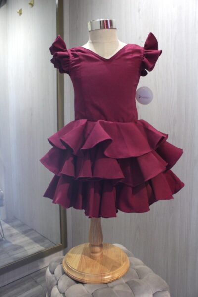 Traje de flamenca niña Manuela Burdeos