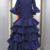 Traje de flamenca niña Marieta Azul Marino con lunares Blancos