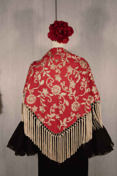 Mantón Alegría Rojo con bordado oro