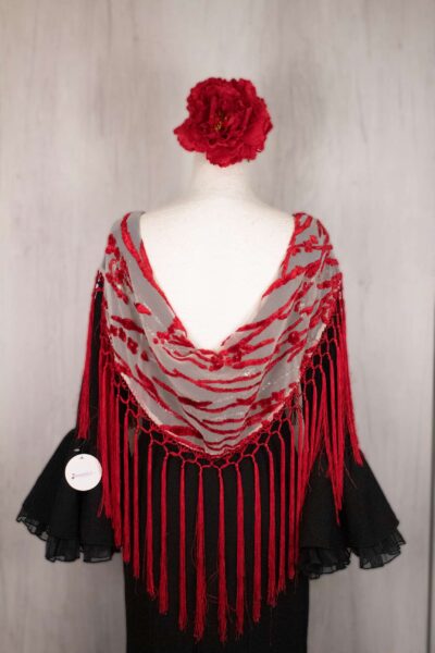 Mantón de cebra terciopelo color rojo