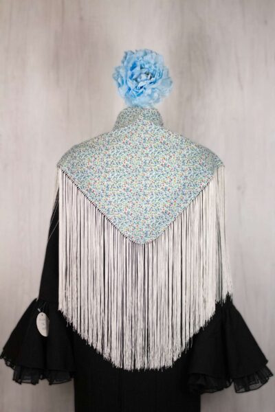 Mantón estampado de flores pequeñas blanco