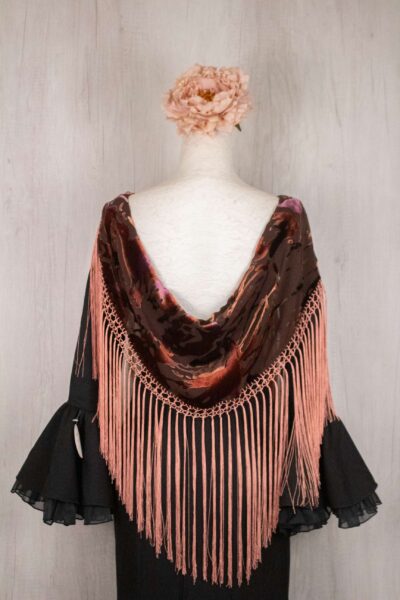 Mantón aterciopela coral