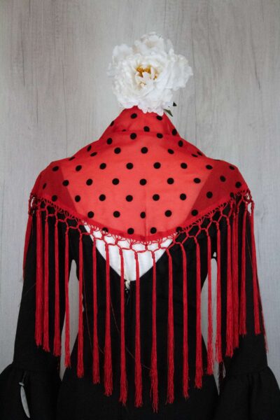 Mantón niña rojo estampado de lunares negros