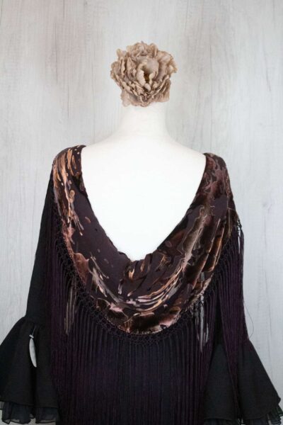Mantón terciopelo marrón y vino