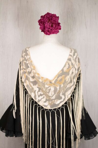 Mantón de cebra terciopelo marfil