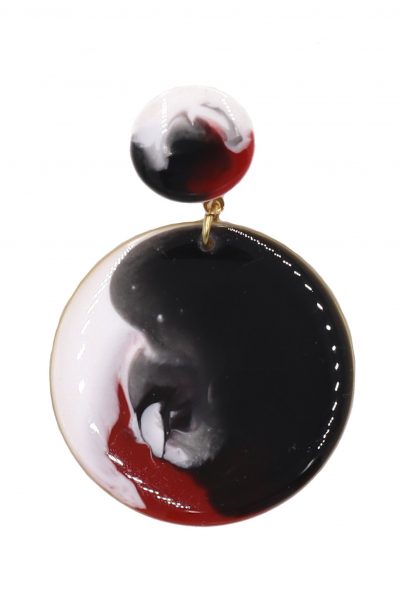 Pendiente de flamenca círculo pequeño esmaltado acuarela color negro, blanco y rojo degradado