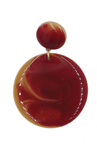 Pendiente de flamenca círculo pequeño esmaltado acuarela color burdeos y mostaza degradado