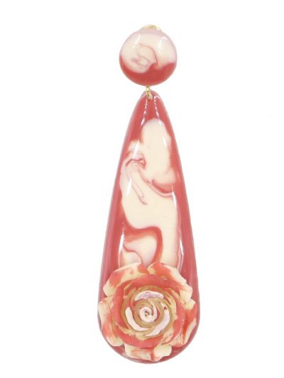 Pendiente de flamenca lágrima grande esmaltado acuarela color coral degradado