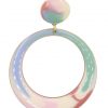 Pendiente de flamenca aro pequeño esmaltado acuarela multipastel coral, verde, celeste, rosa y beige degradado