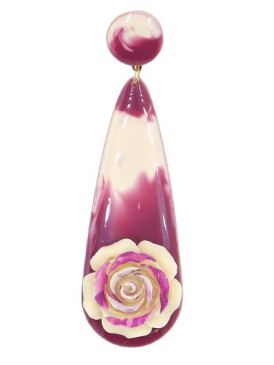 Pendiente de flamenca lágrima grande esmaltado acuarela color buganvilla degradado