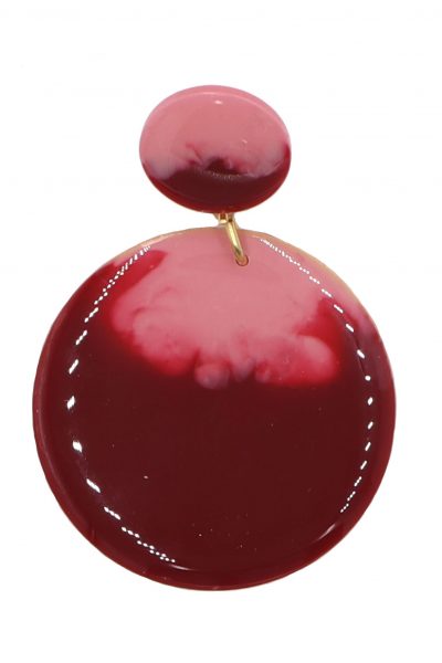 Pendiente de flamenca círculo pequeño esmaltado acuarela color burdeos degradado