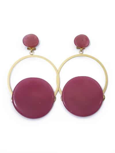 Pendiente de flamenca aro grande piedra cristal color rosa empolvado