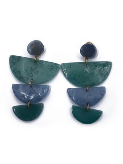 Pendiente de flamenca semicírculos escalonado grande piedras cristal color verde esmeralda y azul azafata