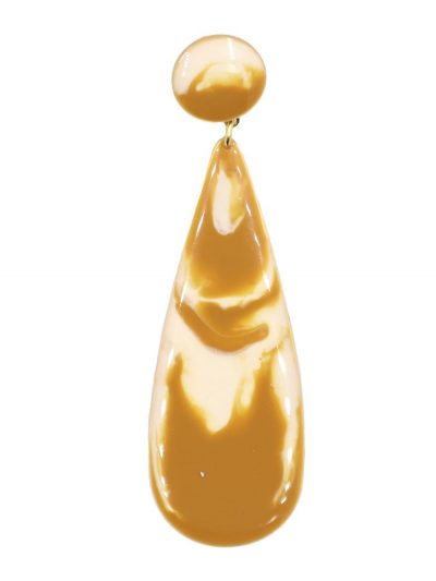 Pendiente de flamenca lágrima grande esmaltado acuarela color mostaza y beige degradado