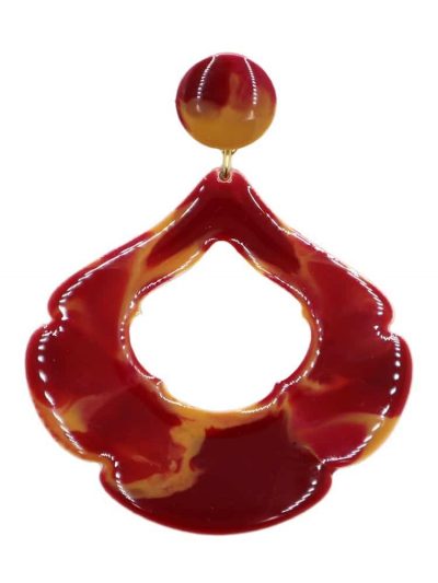 Pendiente de flamenca grande esmaltado acuarela color burdeos y mostaza degradado