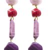Pendiente de flamenca grande piedras nácar color malva, buganvilla y morado