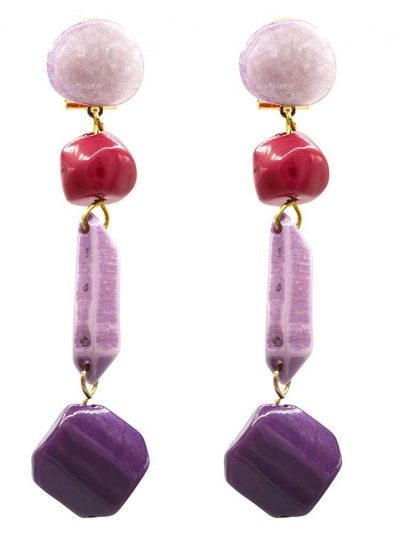 Pendiente de flamenca grande piedras nácar color malva, buganvilla y morado