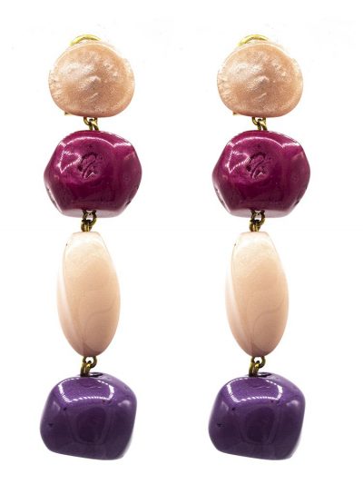 Pendiente de flamenca mediano piedras nácar color rosa bebé, buganvilla y morado