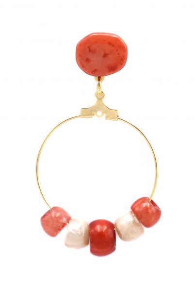 Pendiente de flamenca aro pequeño piedras nácar color coral y beige