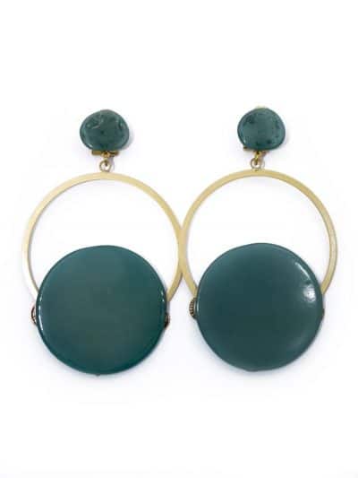 Pendiente de flamenca aro grande piedra cristal color verde esmeralda