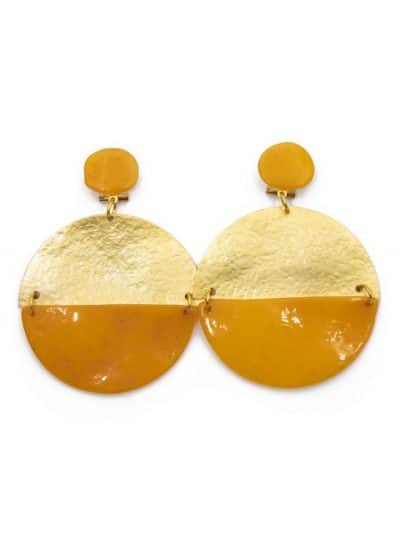 Pendiente de flamenca aro grande piedras cristal color mostaza y metal dorado