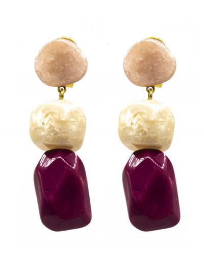 Pendiente de flamenca mediano piedras nácar color rosa bebé, beige y buganvilla