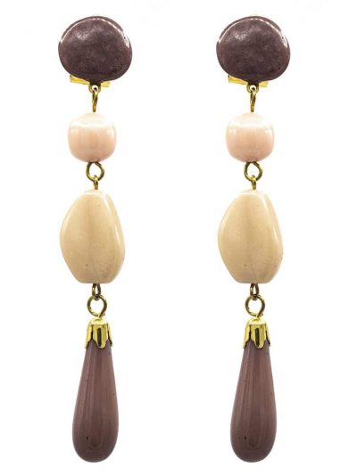 Pendiente de flamenca lágrima grande piedras nácar color maquillaje, rosa bebé y beige