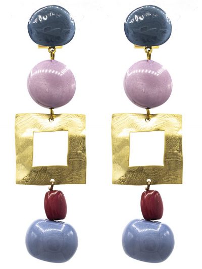 Pendiente de flamenca grande piedras nácar color ducado, malva y buganvilla