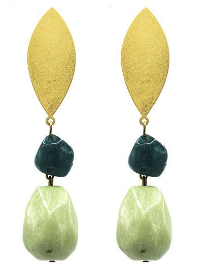 Pendiente de flamenca mediano piedras nácar color verde agua y aguamarina