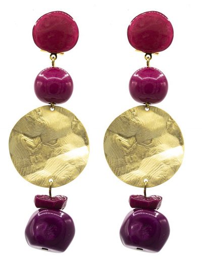 Pendiente de flamenca grande piedras nácar color buganvilla y morado