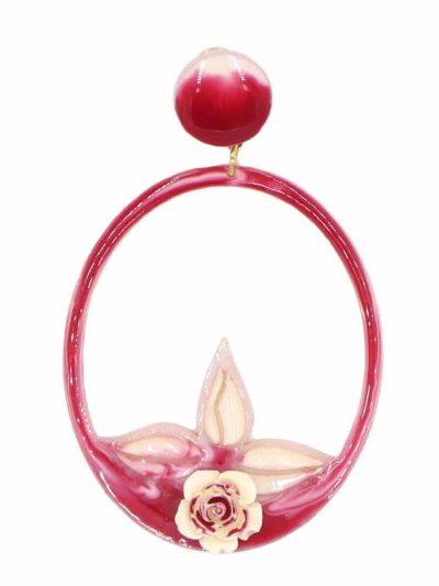 Pendiente de flamenca aro grande esmaltado acuarela color sangría degradado