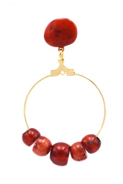 Pendiente de flamenca aro pequeño piedras nácar color burdeos