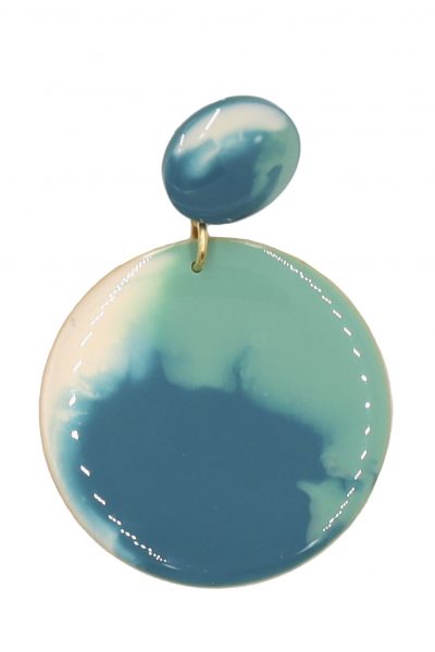 Pendiente de flamenca círculo pequeño esmaltado acuarela color verde agua y aguamarina degradado