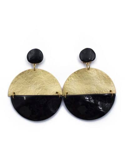 Pendiente de flamenca aro grande piedras cristal color negro y metal dorado