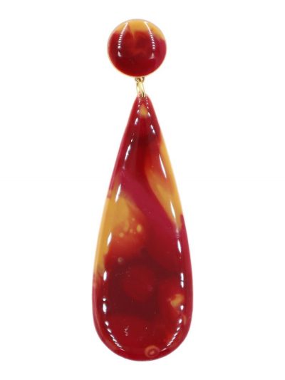 Pendiente de flamenca lágrima grande esmaltado acuarela color burdeos y mostaza degradado