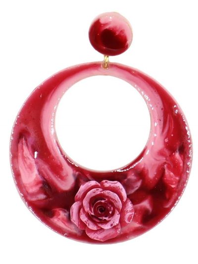 Pendiente de flamenca aro grande esmaltado acuarela color burdeos degradado