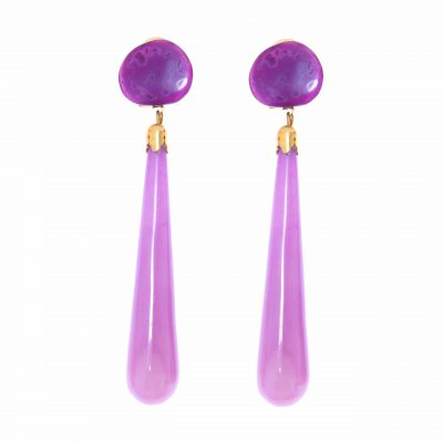 Pendiente de flamenca de lágrima de piedra cristal color Violeta