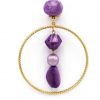 Pendiente de flamenca aro grande piedras nácar color morado y malva