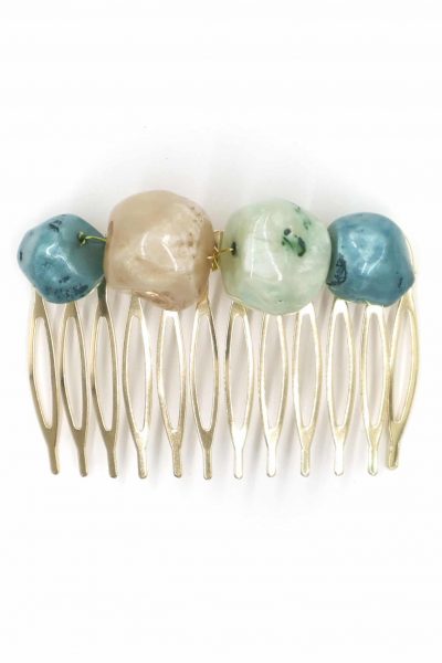 Peinecillo de flamenca mediano piedras nácar color aguamarina y beige