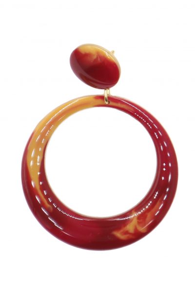 Pendiente de flamenca aro pequeño esmaltado acuarela color burdeos y mostaza degradado
