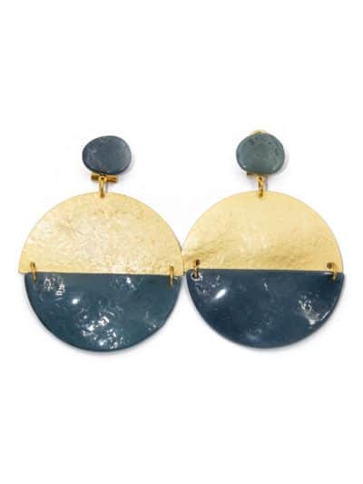 Pendiente de flamenca aro grande piedras cristal color azul petróleo y metal dorado