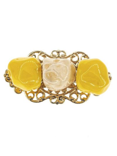 Broche de flamenca mediano piedras nácar color mostaza y beige