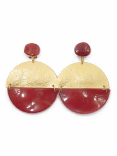 Pendiente de flamenca aro grande piedras cristal color rojo y metal dorado