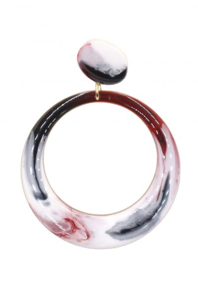 Pendiente de flamenca aro pequeño esmaltado acuarela color negro, blanco y rojo degradado