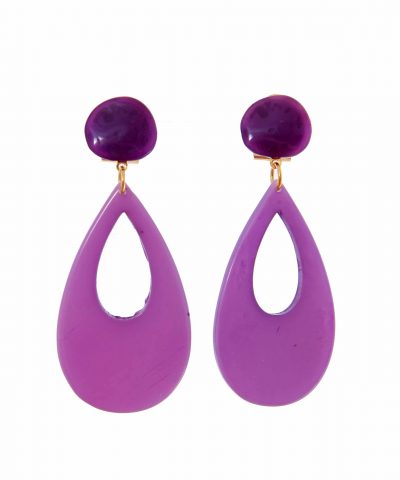 Pendiente de flamenca de lágrima de resina cristal color Violeta