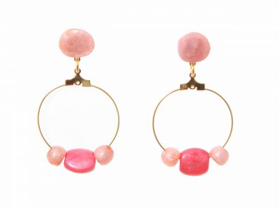 Pendiente de flamenca aro pequeño piedras nácar color fresa y rosa bebé