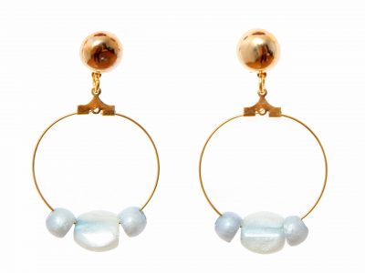 Pendiente de flamenca aro pequeño piedras nácar color azul celeste