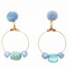 Pendiente de flamenca aro pequeño piedras nácar color azul azafata y verde agua