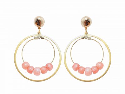 Pendiente de flamenca aro mediano piedras nácar color salmón